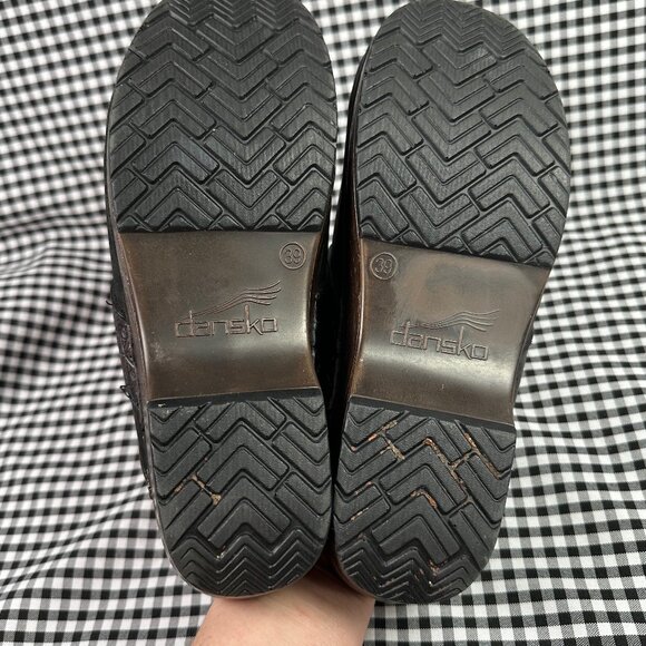 Dansko Saundra Black Brown Leather Tooled Chunky Mule Clogs EU 39 / Women's 8.5 - Picture 4 of 5